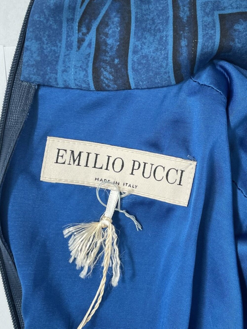 Emilio Pucci Blue Geometric Print Silk Ruched Mock Neck Mini Dress NWT 44 10 - Picture 14 of 16